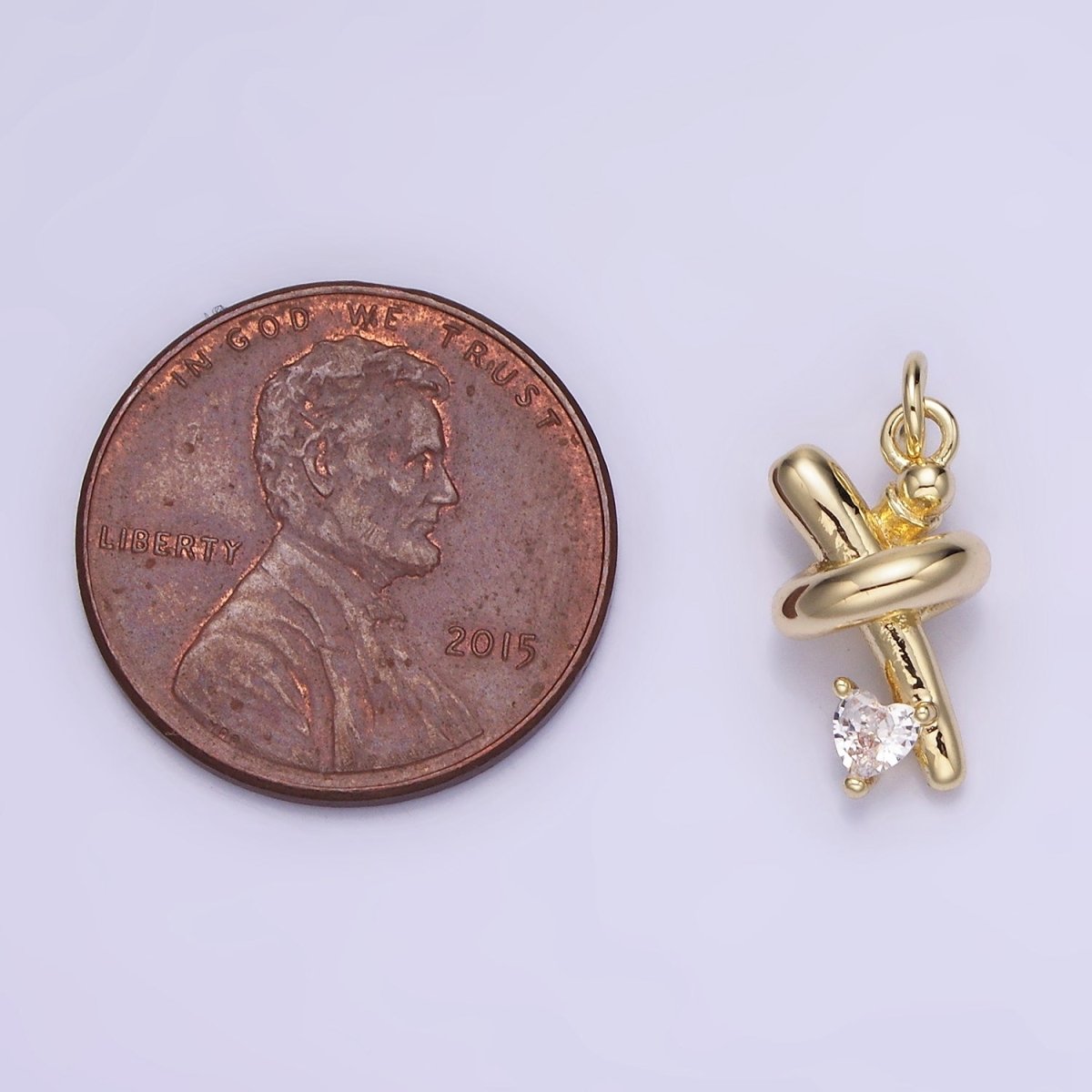 14K Gold plated Clear Heart CZ Tube Charm | AG714 - DLUXCA