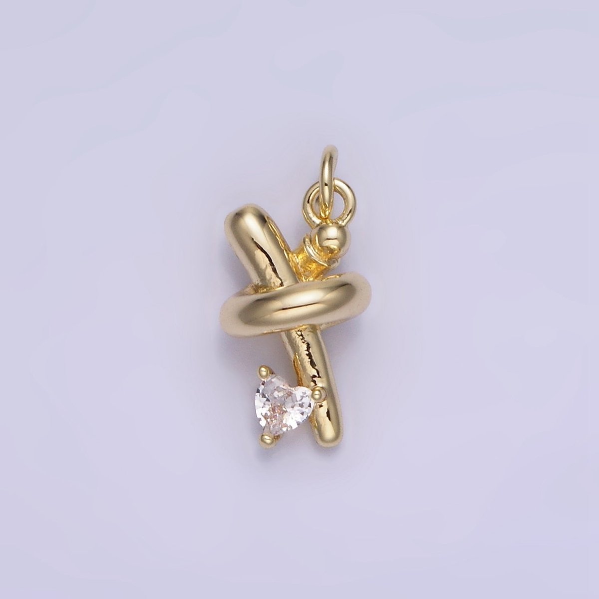 14K Gold plated Clear Heart CZ Tube Charm | AG714 - DLUXCA