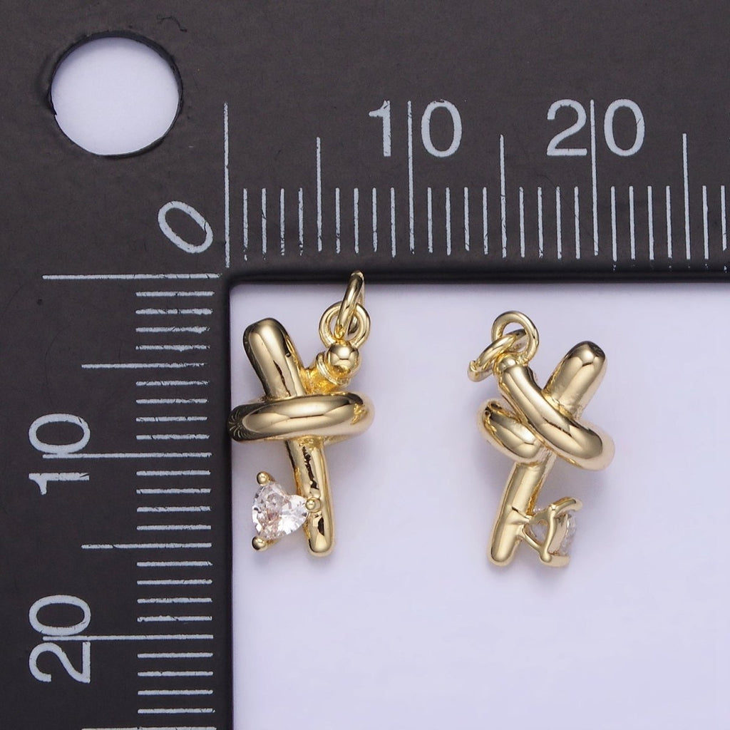 14K Gold plated Clear Heart CZ Tube Charm | AG714 - DLUXCA