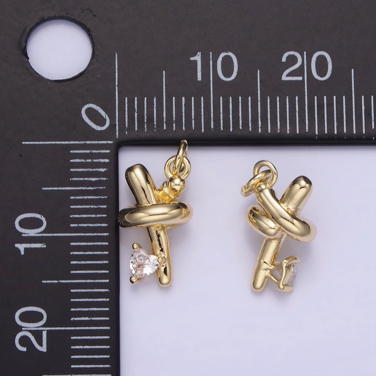 14K Gold plated Clear Heart CZ Tube Charm | AG714 - DLUXCA