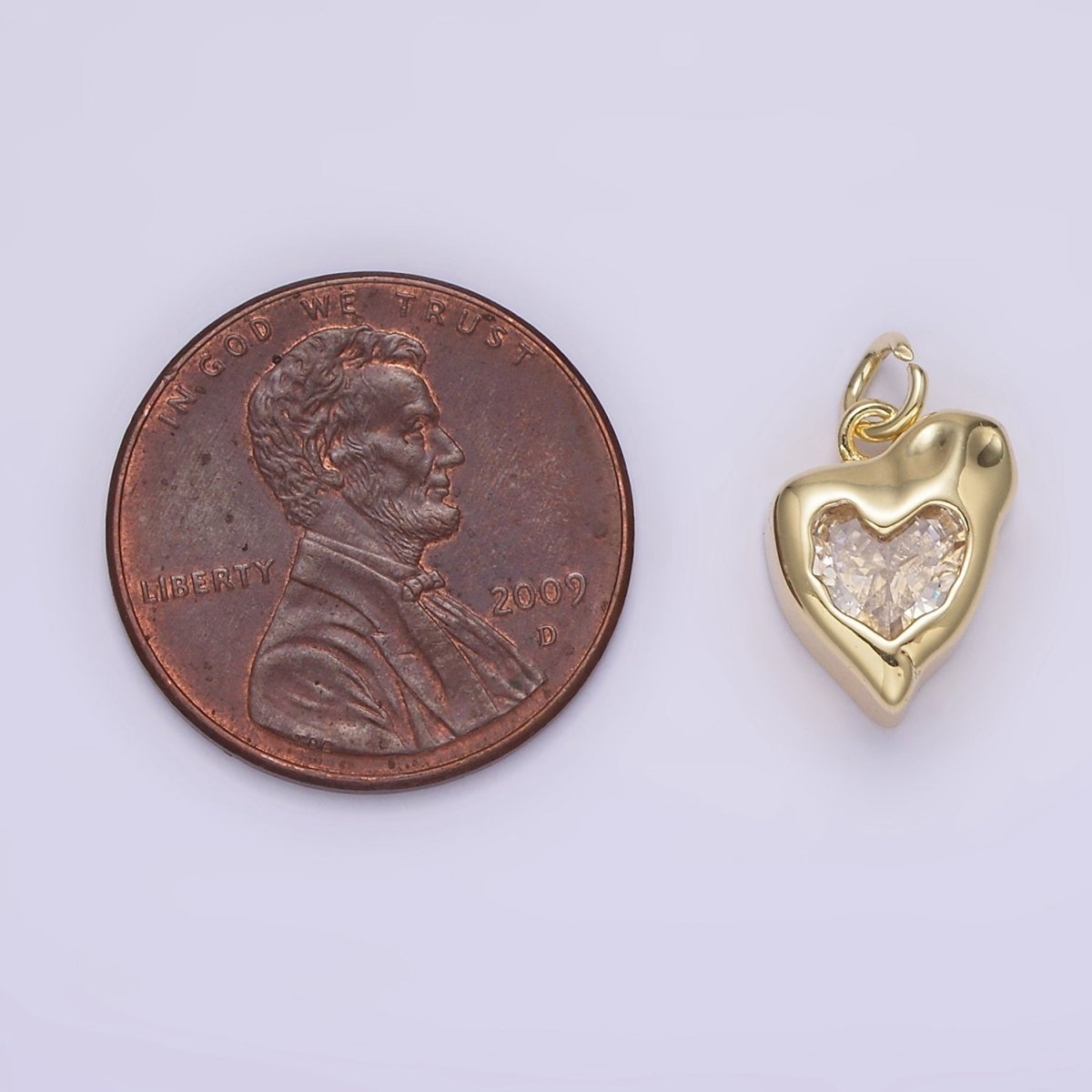 14K Gold plated Clear Heart Melt Molten Drip Add-On Charm | AG223 - DLUXCA