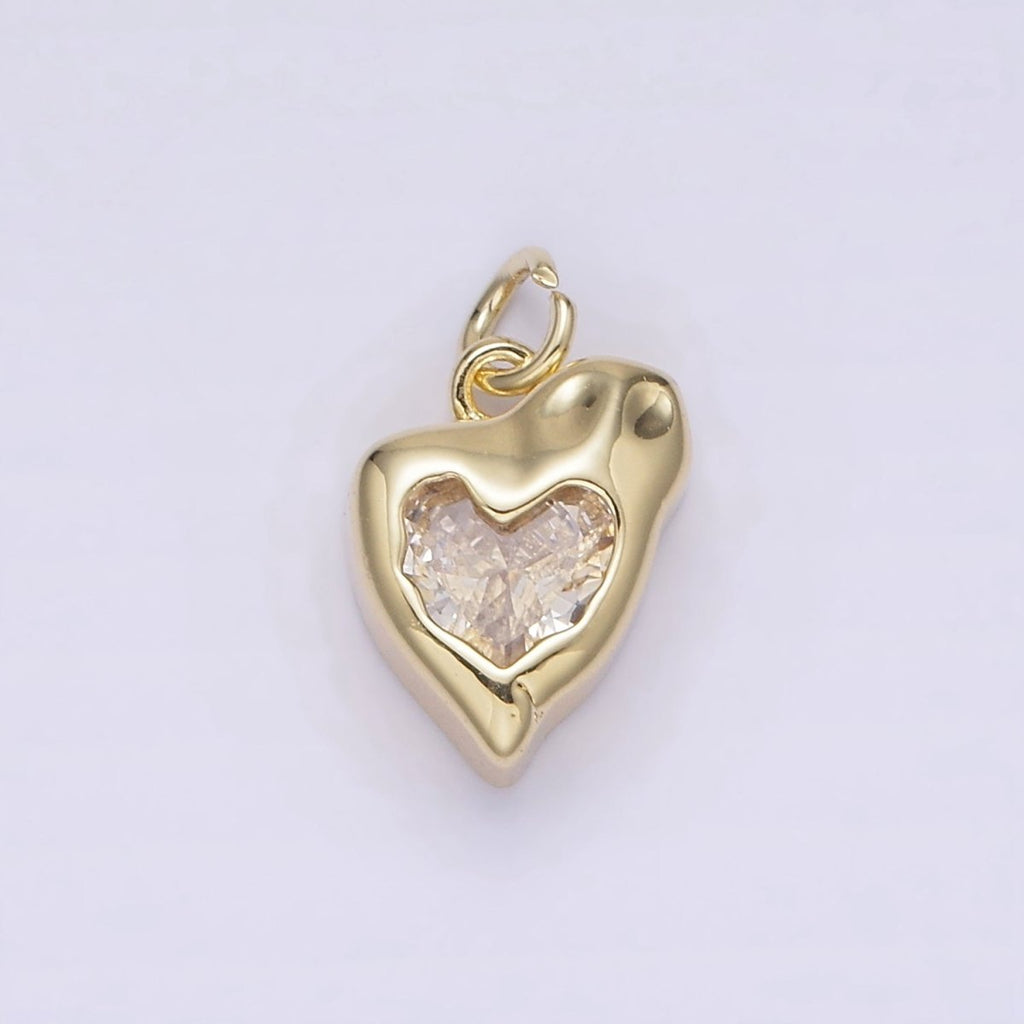 14K Gold plated Clear Heart Melt Molten Drip Add-On Charm | AG223 - DLUXCA