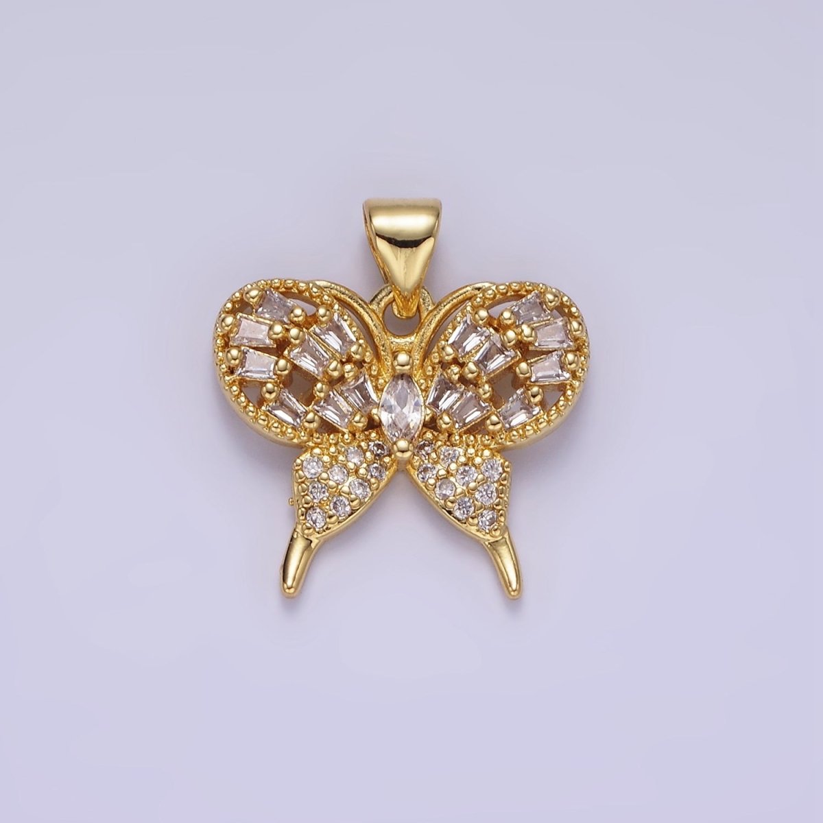 14K Gold plated Clear Marquise Baguette Micro Paved Butterfly Insect Pendant | AA1146 - DLUXCA