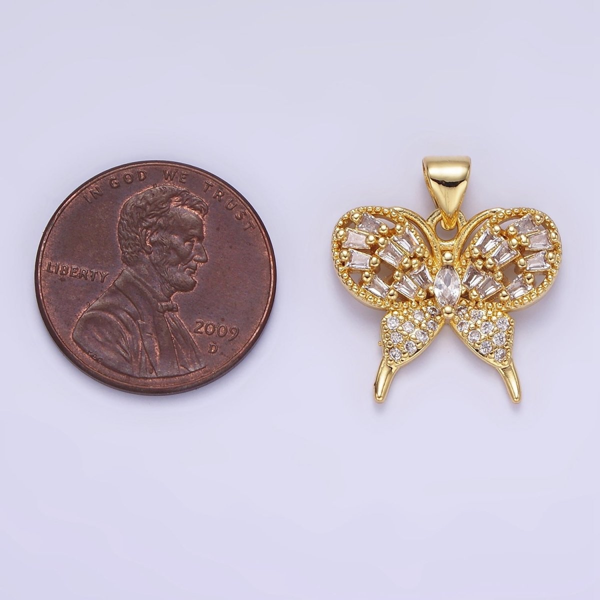 14K Gold plated Clear Marquise Baguette Micro Paved Butterfly Insect Pendant | AA1146 - DLUXCA