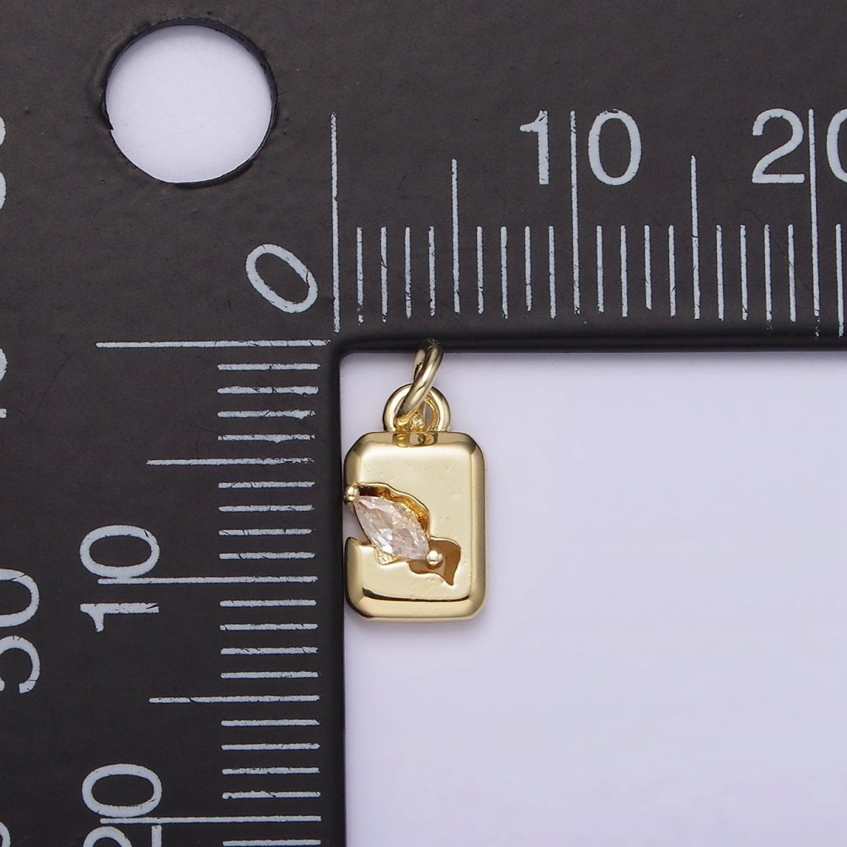 14K Gold plated Clear Marquise CZ Cracked Tag Rectangular Charm | AG189 - DLUXCA