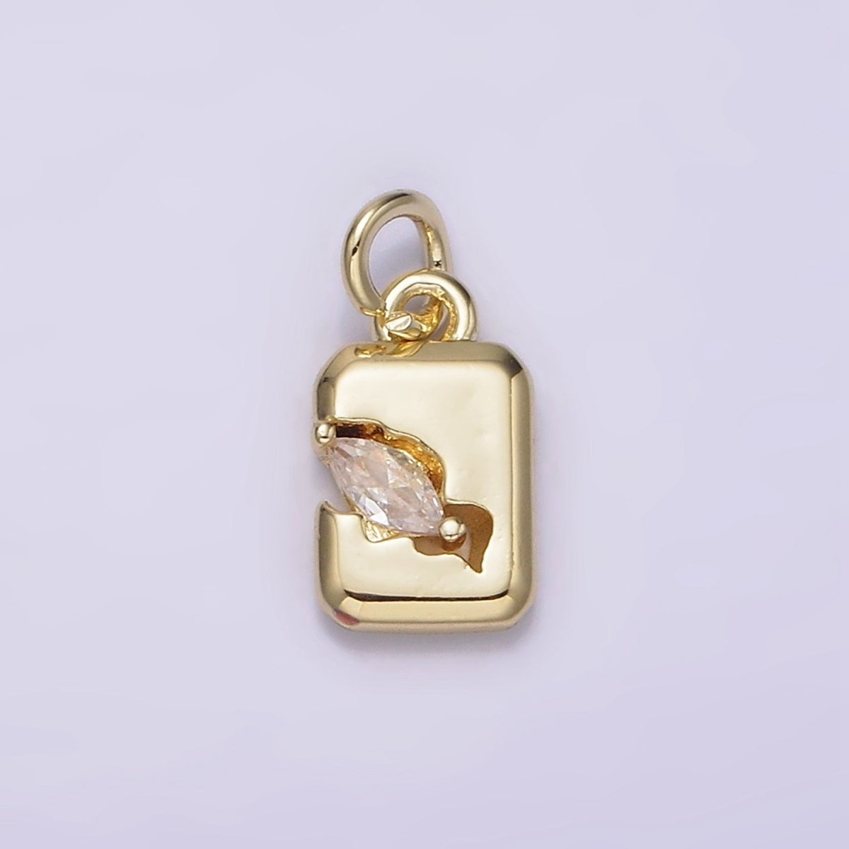 14K Gold plated Clear Marquise CZ Cracked Tag Rectangular Charm | AG189 - DLUXCA