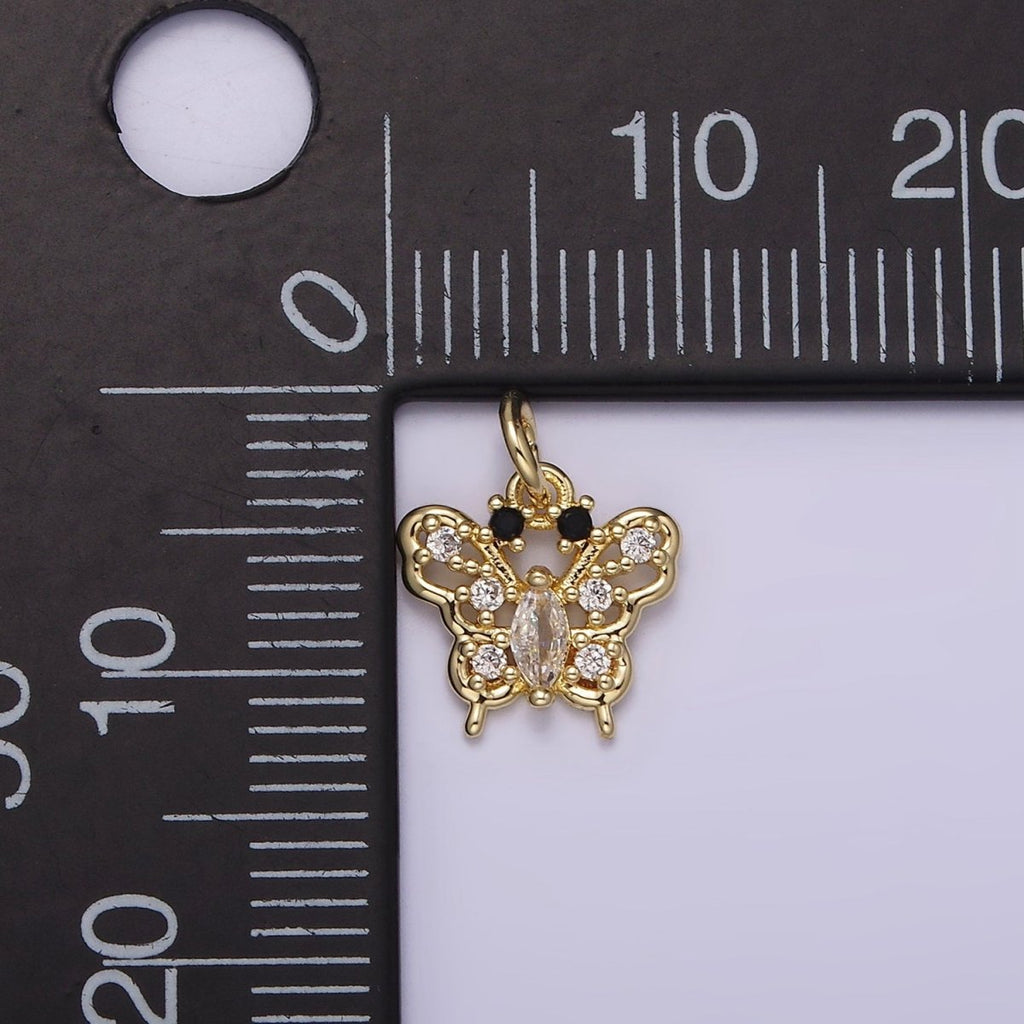 14K Gold plated Clear Marquise CZ Dotted Open Butterfly Animal Charm | AG241 - DLUXCA