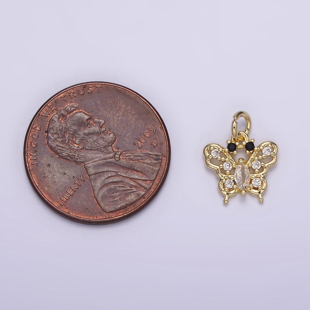 14K Gold plated Clear Marquise CZ Dotted Open Butterfly Animal Charm | AG241 - DLUXCA