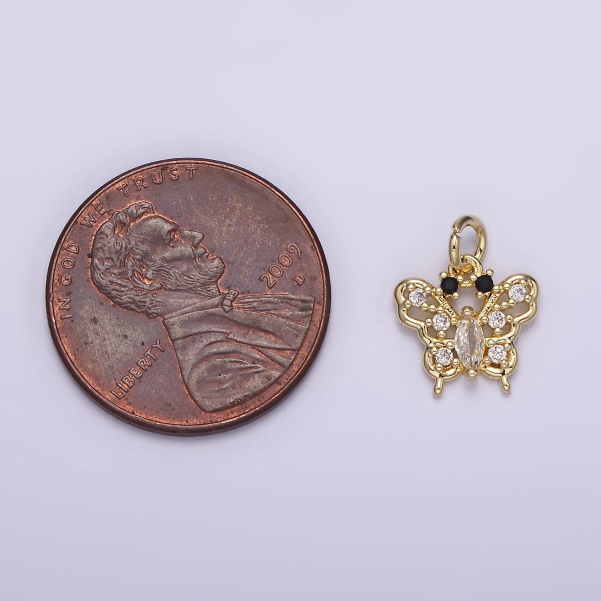 14K Gold plated Clear Marquise CZ Dotted Open Butterfly Animal Charm | AG241 - DLUXCA