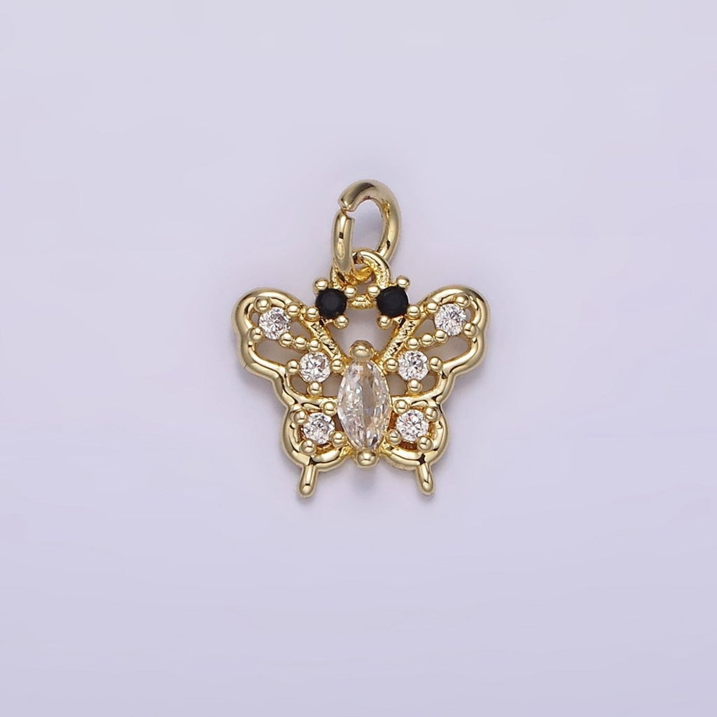 14K Gold plated Clear Marquise CZ Dotted Open Butterfly Animal Charm | AG241 - DLUXCA