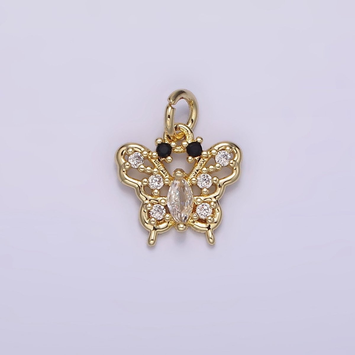 14K Gold plated Clear Marquise CZ Dotted Open Butterfly Animal Charm | AG241 - DLUXCA