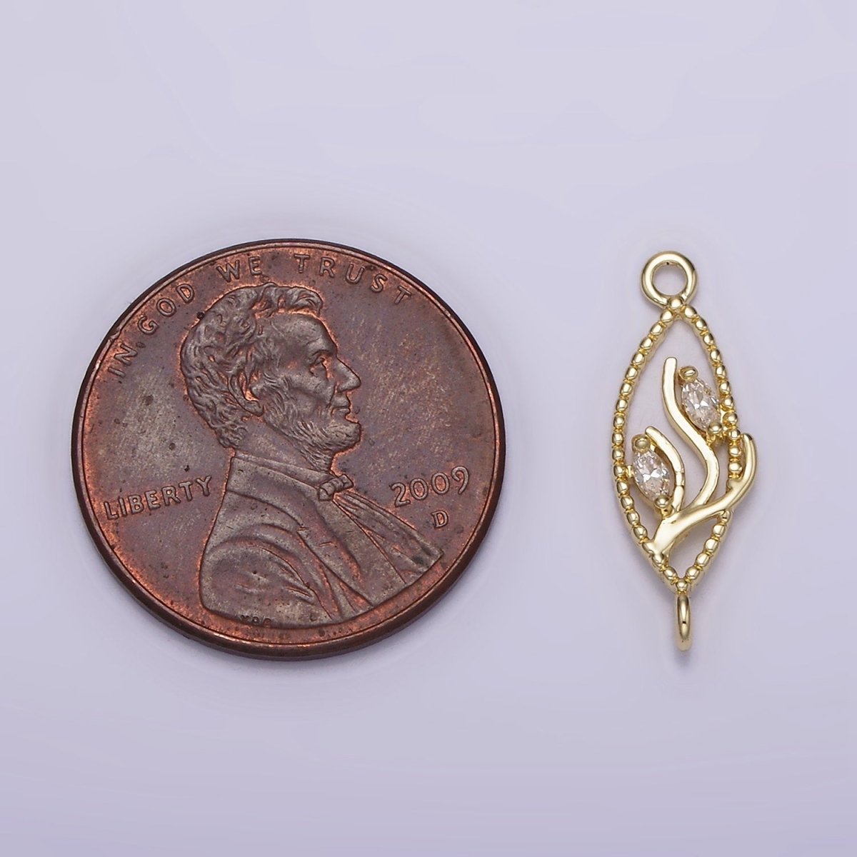 14K Gold plated Clear Marquise CZ Leaf Beaded Open Sphere Connector | G-078 - DLUXCA