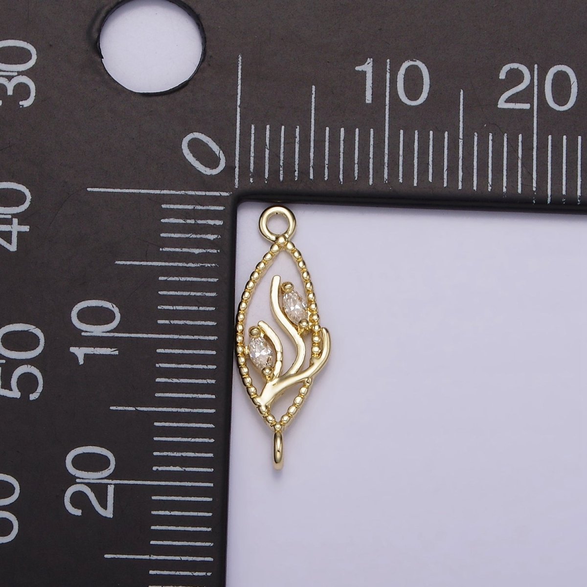 14K Gold plated Clear Marquise CZ Leaf Beaded Open Sphere Connector | G-078 - DLUXCA