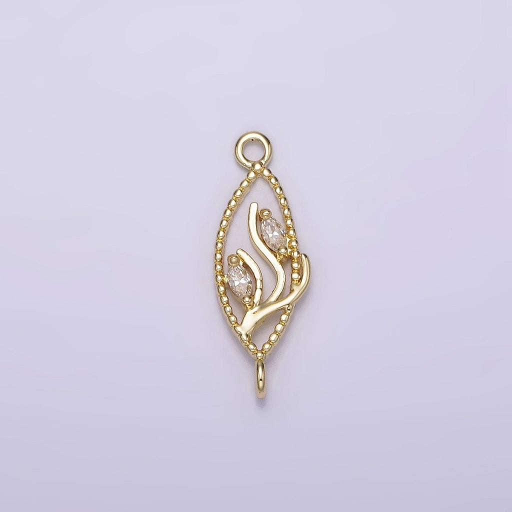 14K Gold plated Clear Marquise CZ Leaf Beaded Open Sphere Connector | G-078 - DLUXCA