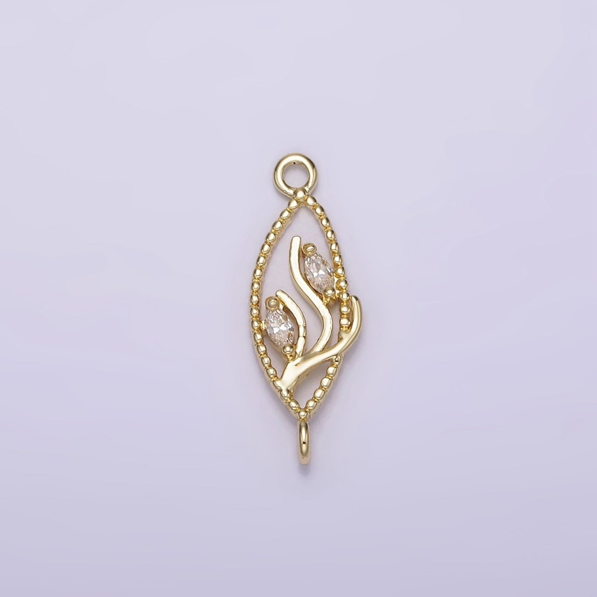 14K Gold plated Clear Marquise CZ Leaf Beaded Open Sphere Connector | G-078 - DLUXCA