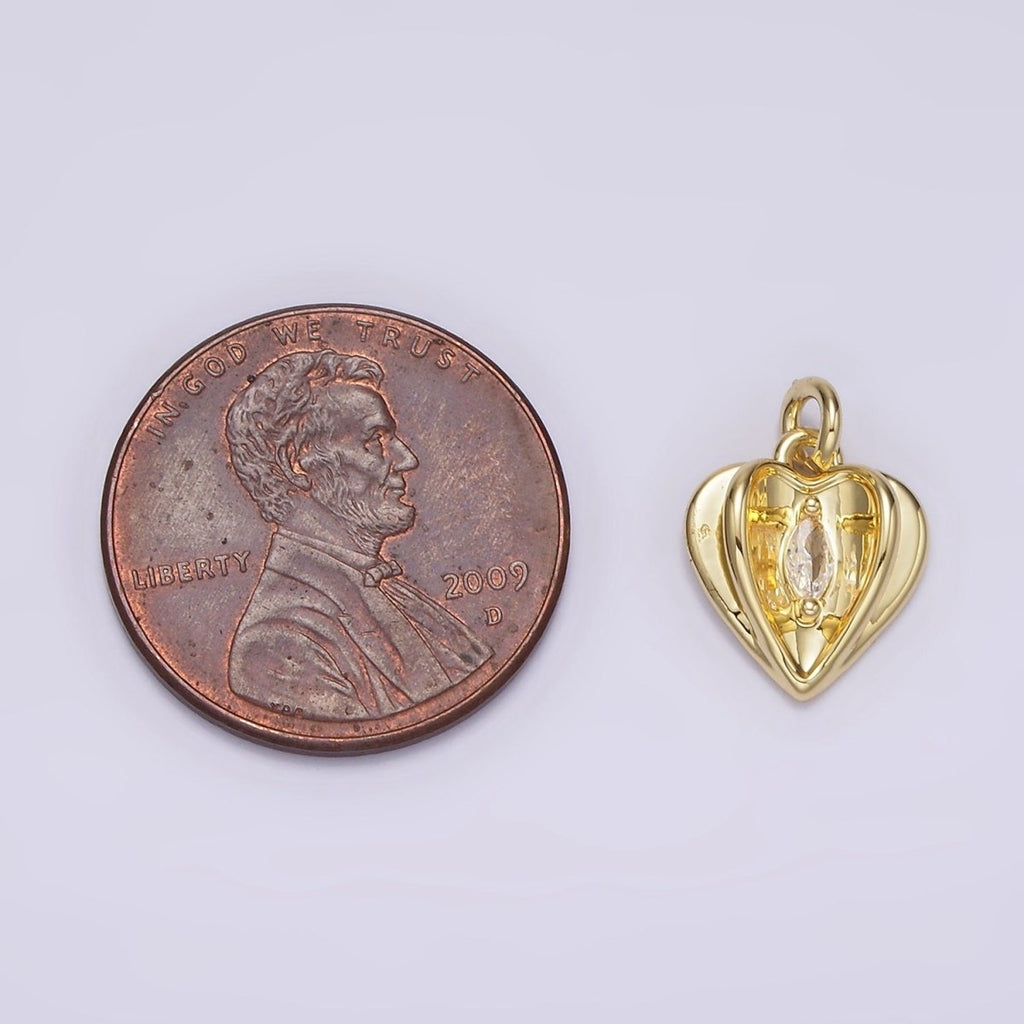 14K Gold plated Clear Marquise CZ Open Double Heart Charm | AG274 - DLUXCA
