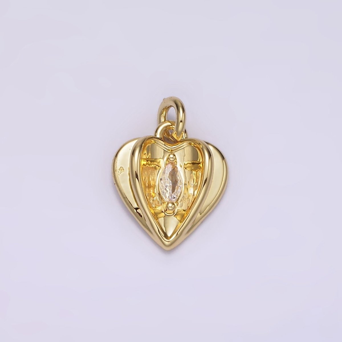14K Gold plated Clear Marquise CZ Open Double Heart Charm | AG274 - DLUXCA