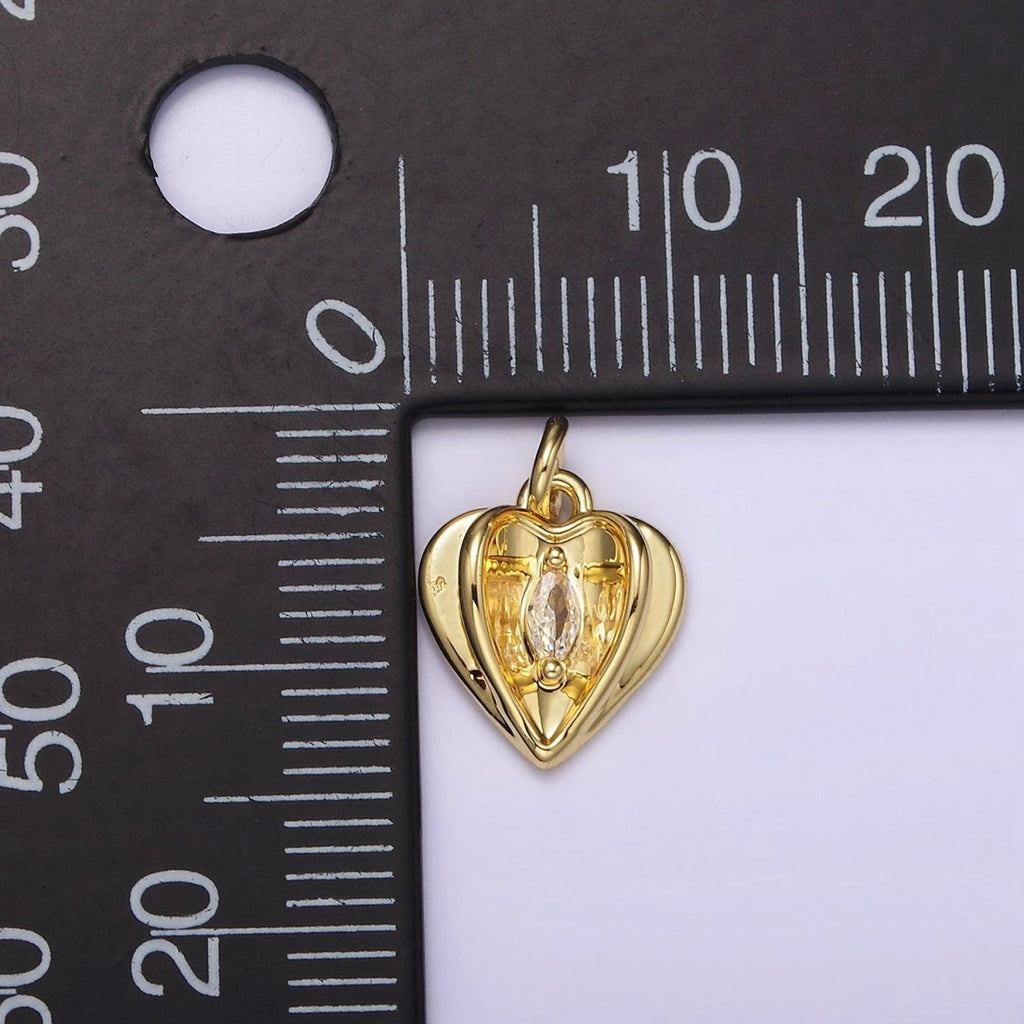14K Gold plated Clear Marquise CZ Open Double Heart Charm | AG274 - DLUXCA