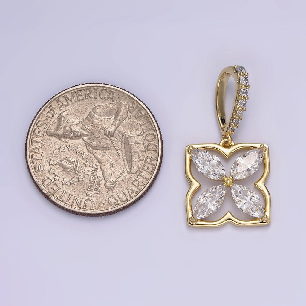14K Gold plated Clear Marquise CZ Open Quatrefoil Micro Paved Bail | AA649 - DLUXCA