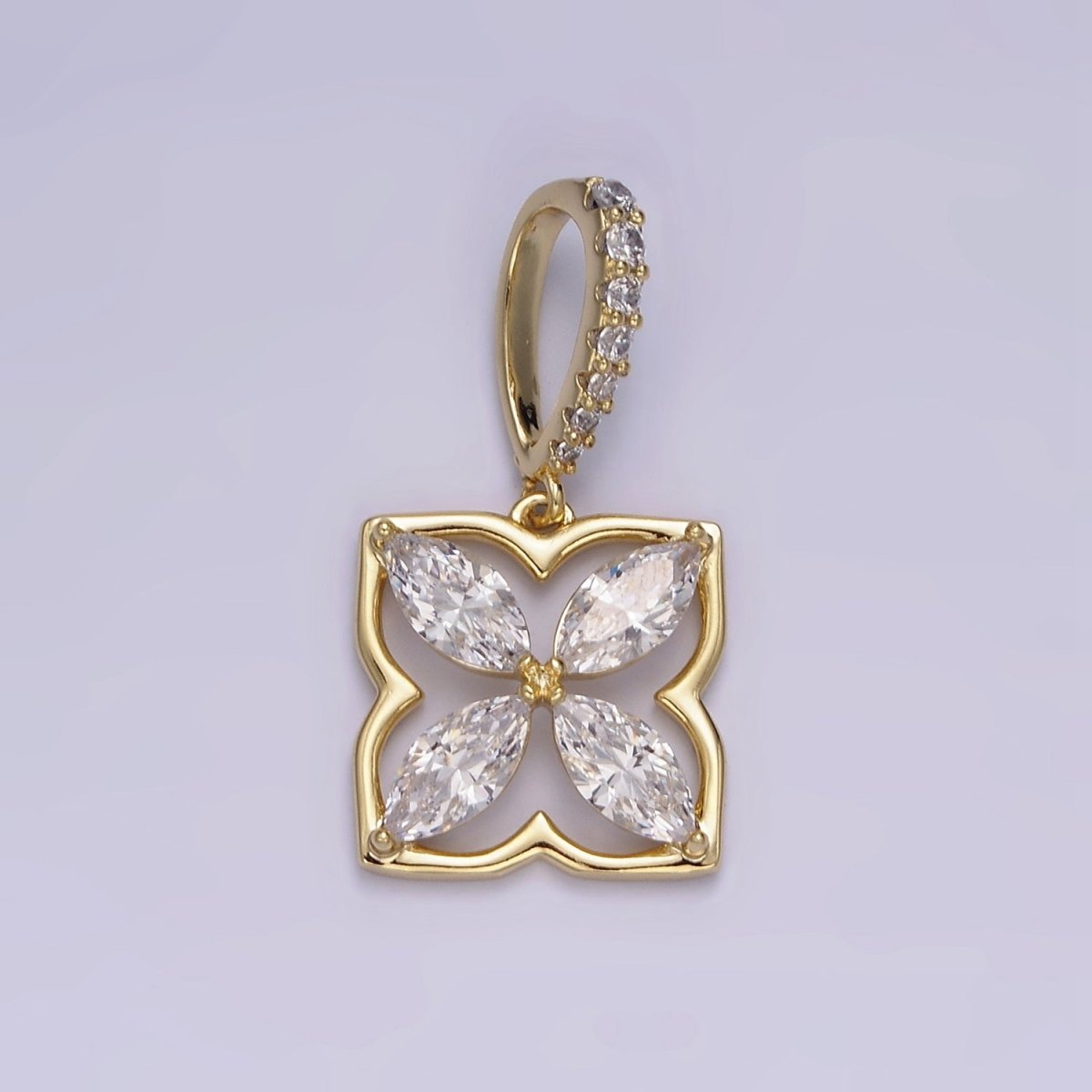 14K Gold plated Clear Marquise CZ Open Quatrefoil Micro Paved Bail | AA649 - DLUXCA