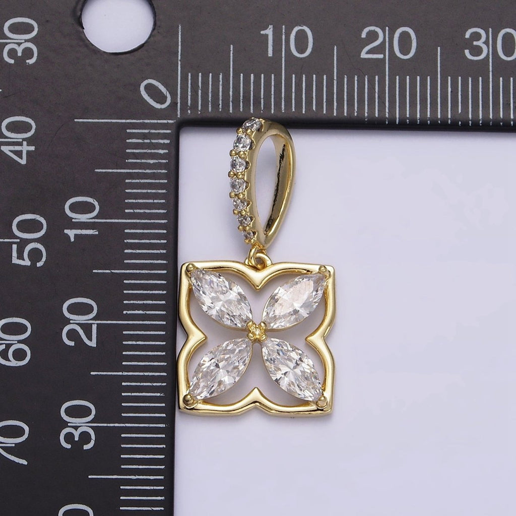 14K Gold plated Clear Marquise CZ Open Quatrefoil Micro Paved Bail | AA649 - DLUXCA
