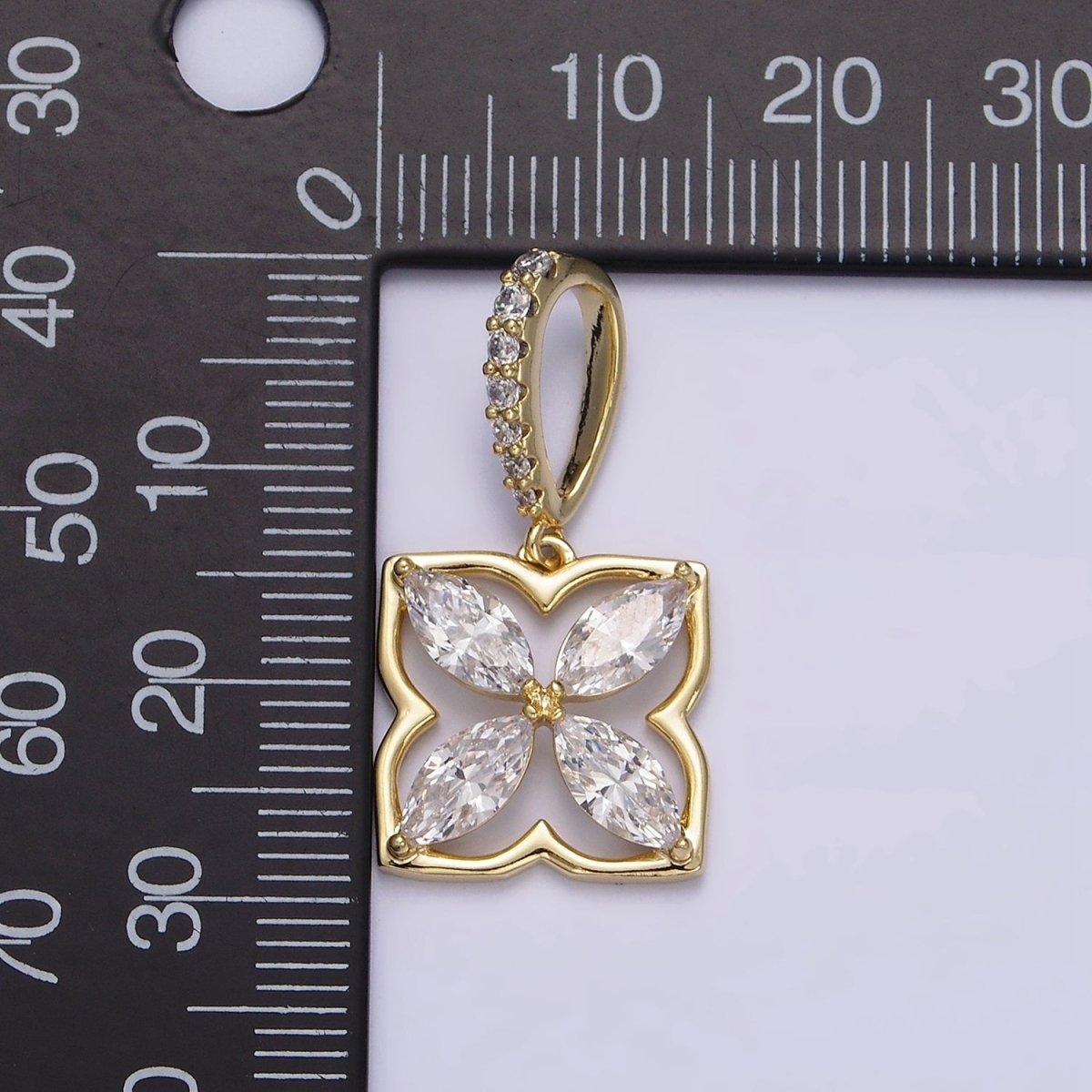 14K Gold plated Clear Marquise CZ Open Quatrefoil Micro Paved Bail | AA649 - DLUXCA