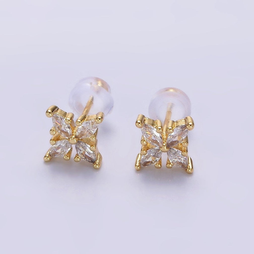 14K Gold plated Clear Marquise Flower Petal Stud Earrings | AE860 - DLUXCA