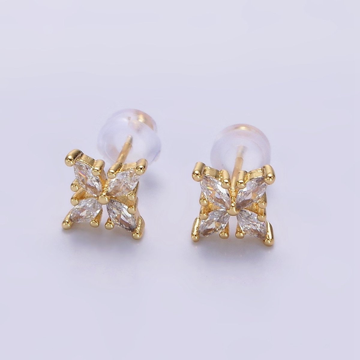 14K Gold plated Clear Marquise Flower Petal Stud Earrings | AE860 - DLUXCA