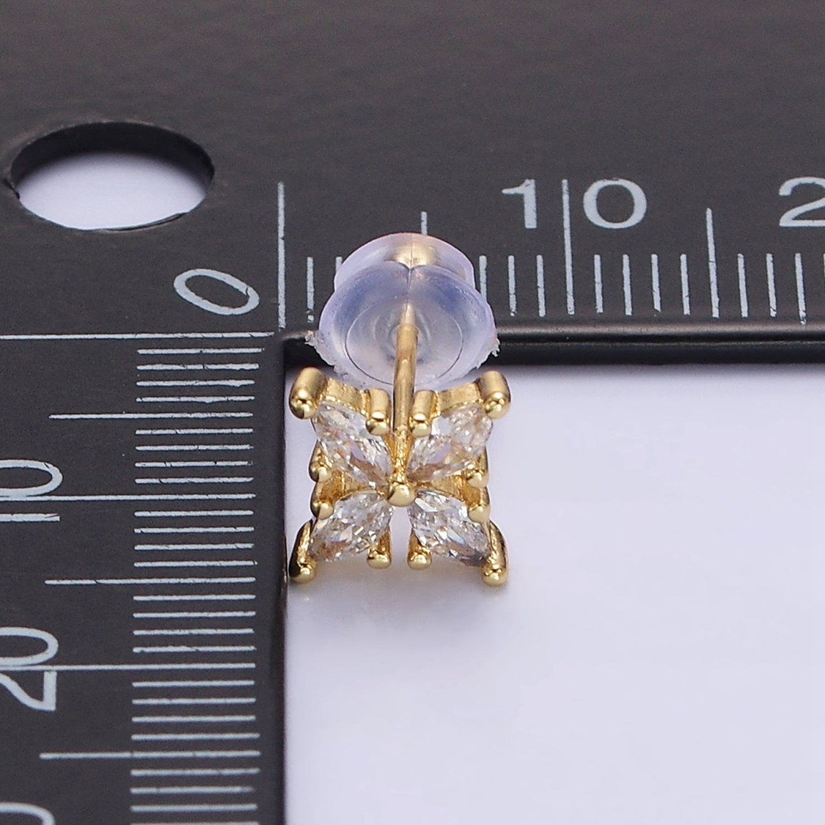 14K Gold plated Clear Marquise Flower Petal Stud Earrings | AE860 - DLUXCA