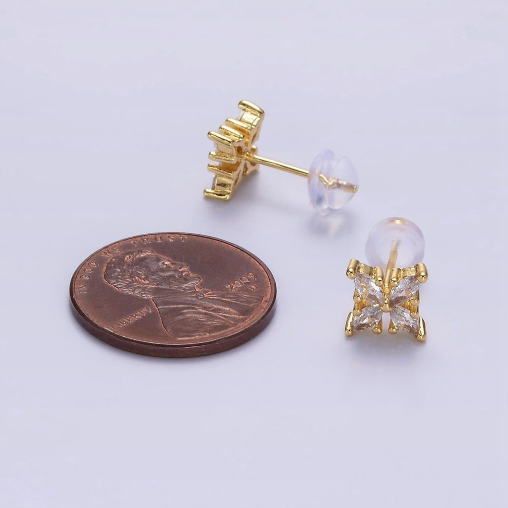 14K Gold plated Clear Marquise Flower Petal Stud Earrings | AE860 - DLUXCA