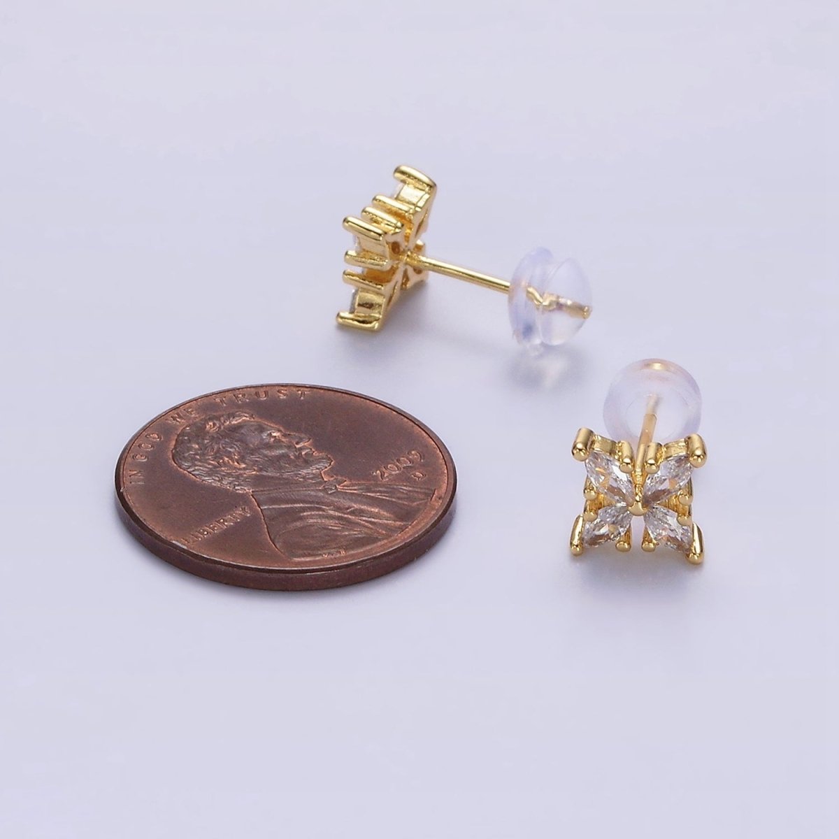 14K Gold plated Clear Marquise Flower Petal Stud Earrings | AE860 - DLUXCA