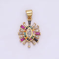 14K Gold plated Clear Marquise Multicolor Micro Paved CZ Baguette Outline Pendant | AA612 - DLUXCA
