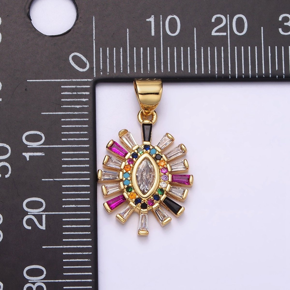 14K Gold plated Clear Marquise Multicolor Micro Paved CZ Baguette Outline Pendant | AA612 - DLUXCA
