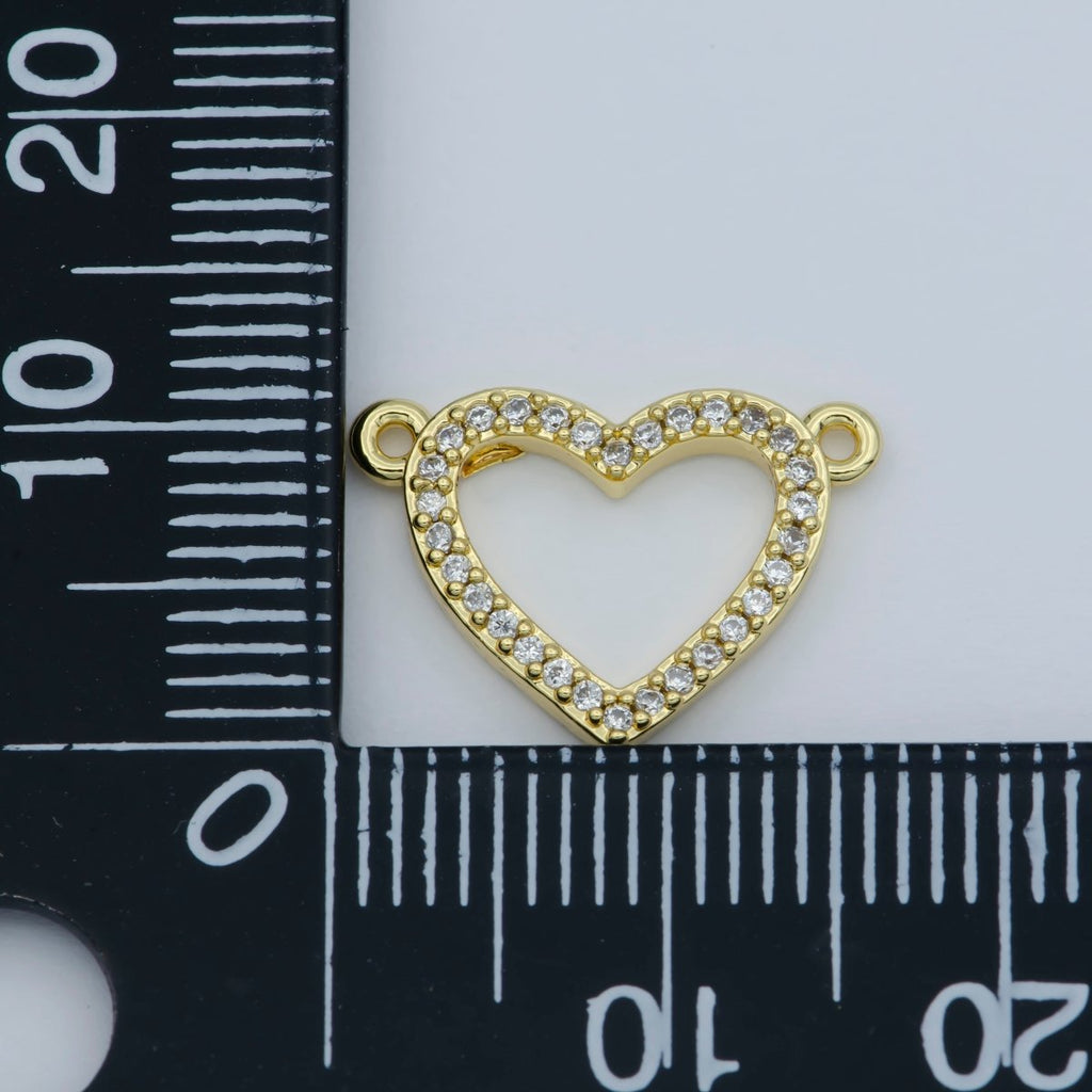 14k Gold plated Clear Micro Pave CZ Heart Charm Connector Micro Pave CZ Heart Bracelet Connector For Bracelet Necklace Supply DIY Jewelry F-882 - DLUXCA