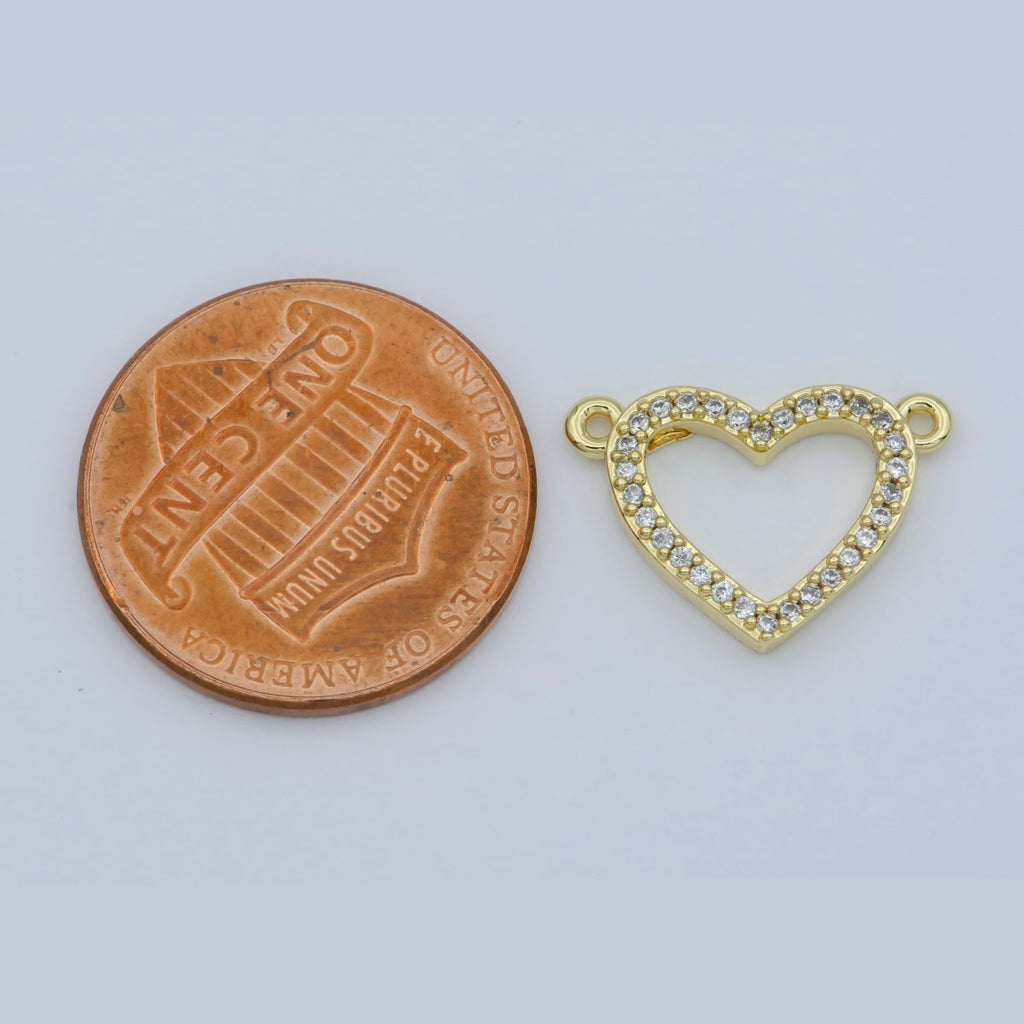 14k Gold plated Clear Micro Pave CZ Heart Charm Connector Micro Pave CZ Heart Bracelet Connector For Bracelet Necklace Supply DIY Jewelry F-882 - DLUXCA