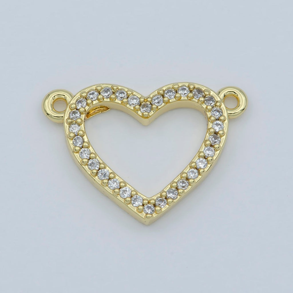 14k Gold plated Clear Micro Pave CZ Heart Charm Connector Micro Pave CZ Heart Bracelet Connector For Bracelet Necklace Supply DIY Jewelry F-882 - DLUXCA