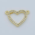 14k Gold plated Clear Micro Pave CZ Heart Charm Connector Micro Pave CZ Heart Bracelet Connector For Bracelet Necklace Supply DIY Jewelry F-882 - DLUXCA