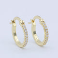 14K Gold plated Clear Micro Paved 15mm Latch Hoop Earrings | Leo-770 - DLUXCA