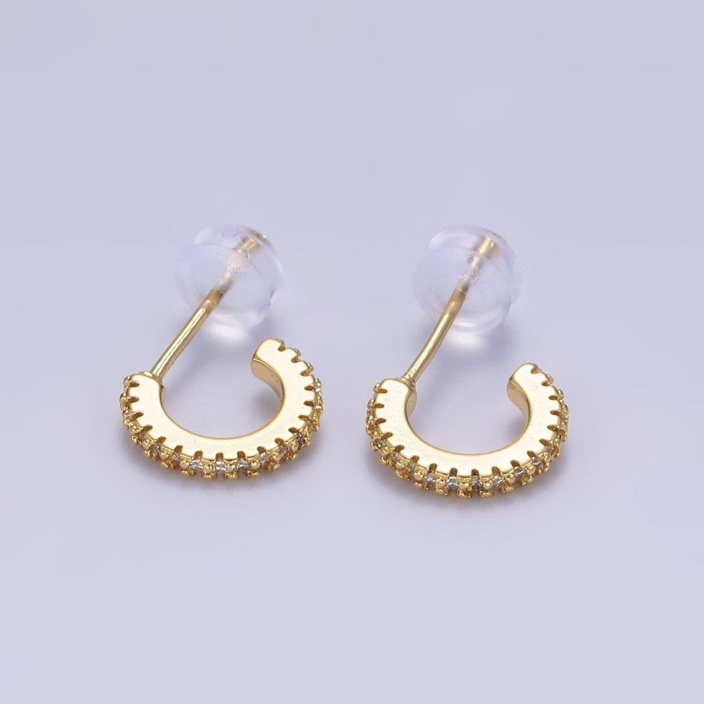 14K Gold plated Clear Micro Paved CZ 10mm Cartilage C-Shaped Hoop Earrings | AE645 - DLUXCA