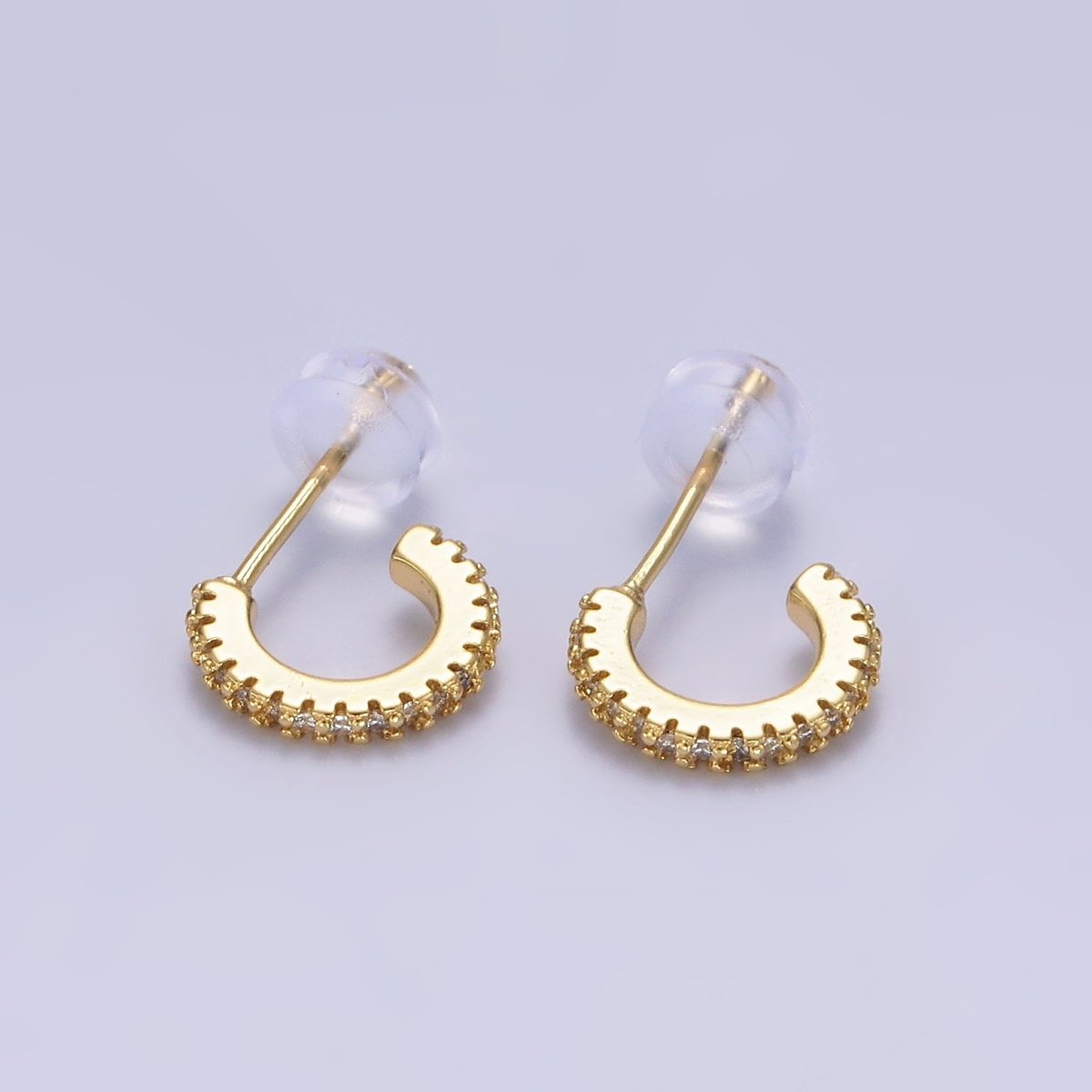 14K Gold plated Clear Micro Paved CZ 10mm Cartilage C-Shaped Hoop Earrings | AE645 - DLUXCA