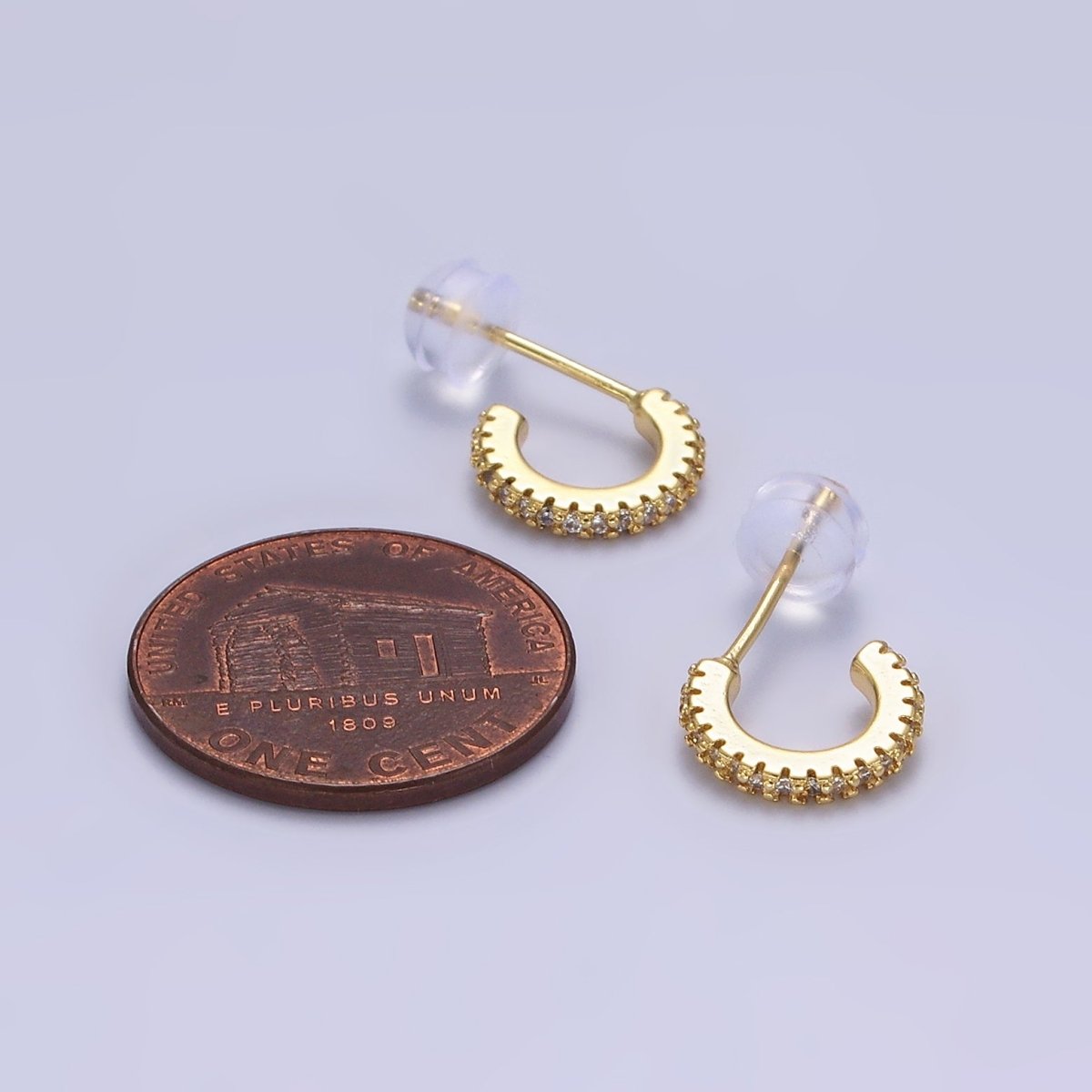14K Gold plated Clear Micro Paved CZ 10mm Cartilage C-Shaped Hoop Earrings | AE645 - DLUXCA