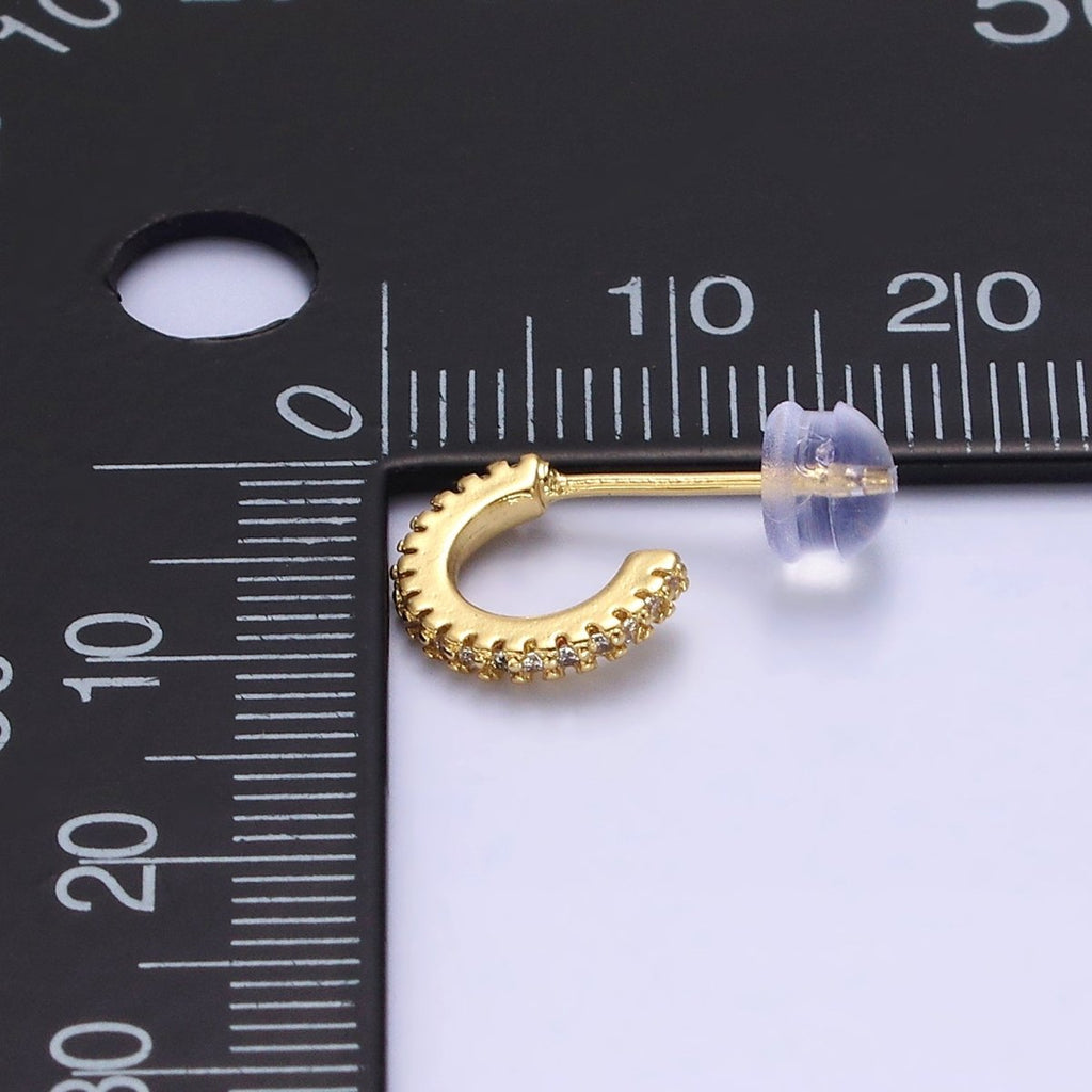14K Gold plated Clear Micro Paved CZ 10mm Cartilage C-Shaped Hoop Earrings | AE645 - DLUXCA