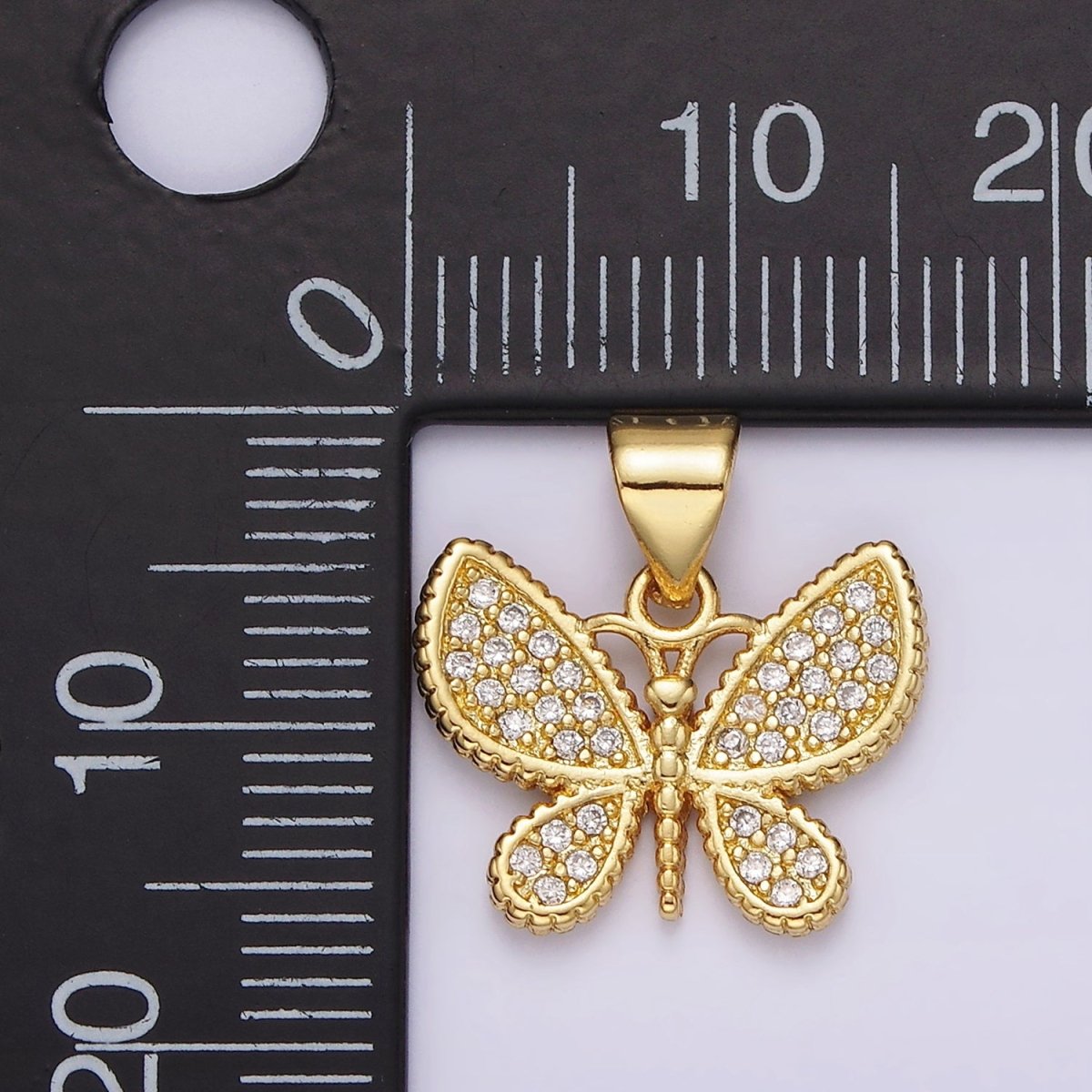 14K Gold plated Clear Micro Paved CZ Butterfly Insect Pendant | AH077 - DLUXCA
