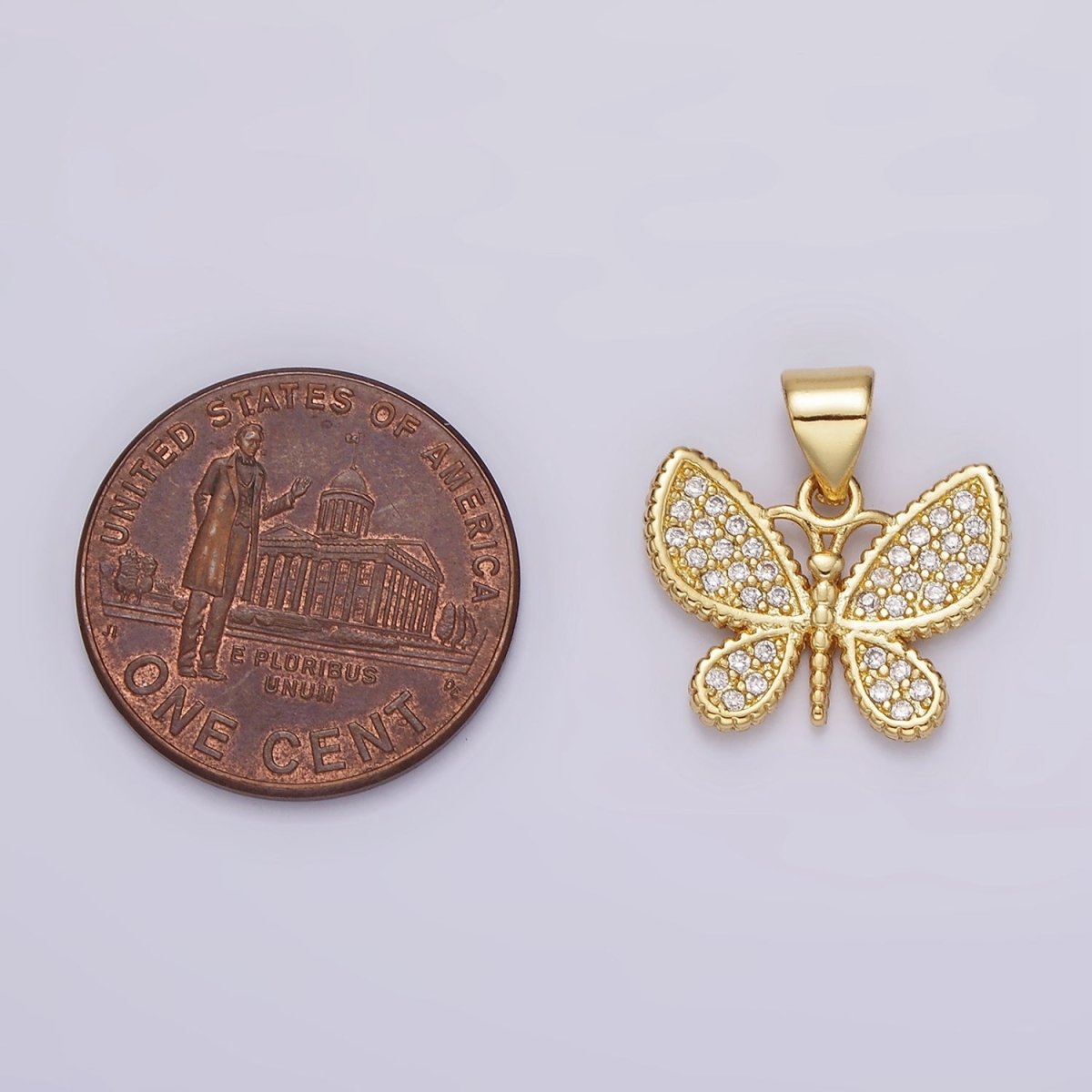 14K Gold plated Clear Micro Paved CZ Butterfly Insect Pendant | AH077 - DLUXCA