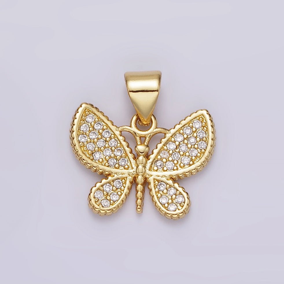 14K Gold plated Clear Micro Paved CZ Butterfly Insect Pendant | AH077 - DLUXCA