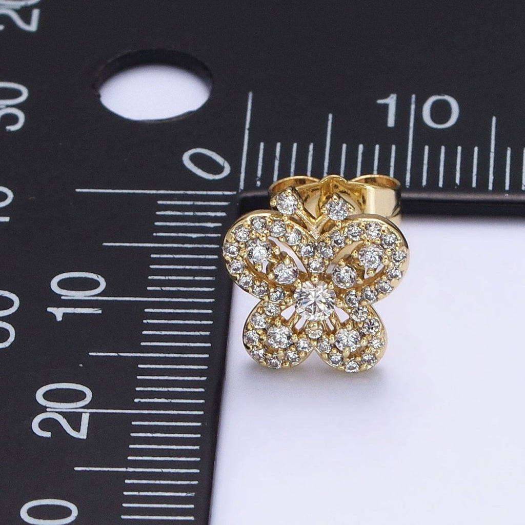14K Gold plated Clear Micro Paved CZ Butterfly Mariposa Insect Stud Earrings | AD1531 - DLUXCA