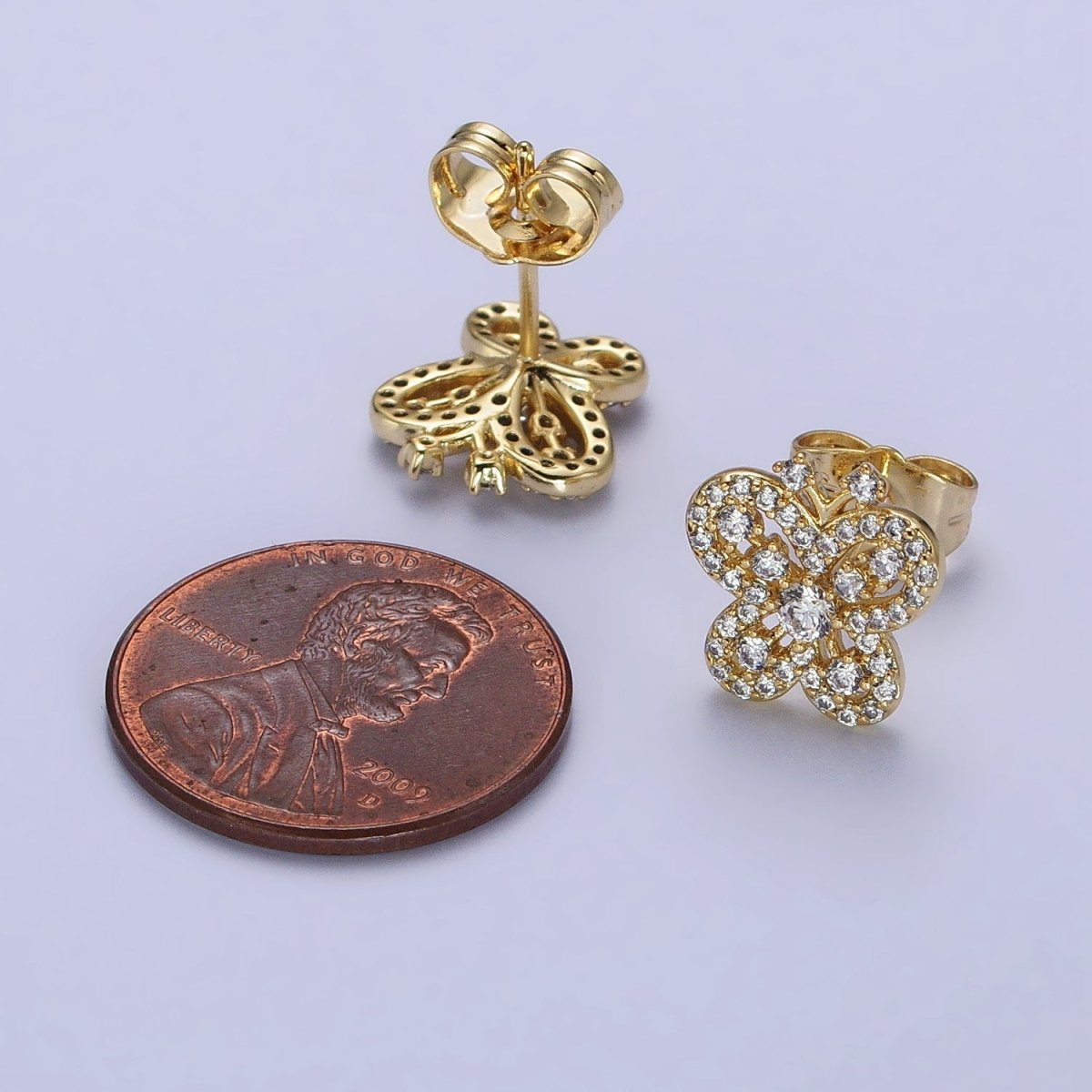 14K Gold plated Clear Micro Paved CZ Butterfly Stud Earrings | AB319 - DLUXCA