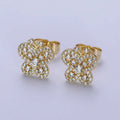 14K Gold plated Clear Micro Paved CZ Butterfly Stud Earrings | AB319 - DLUXCA