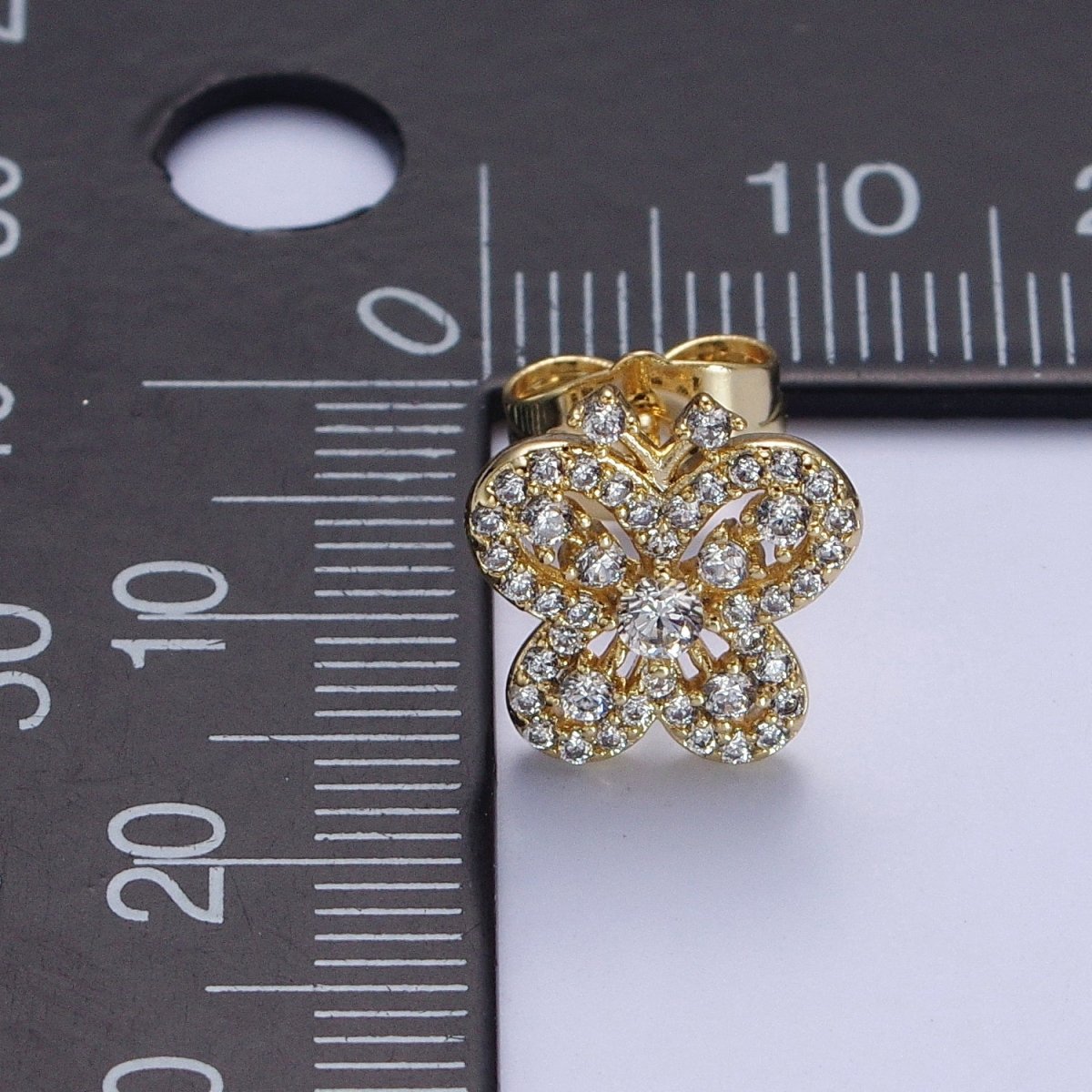 14K Gold plated Clear Micro Paved CZ Butterfly Stud Earrings | AB319 - DLUXCA