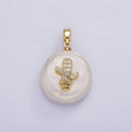 14K Gold plated Clear Micro Paved CZ Cactus Plant Freshwater Pearl Pendant | P1667 - DLUXCA